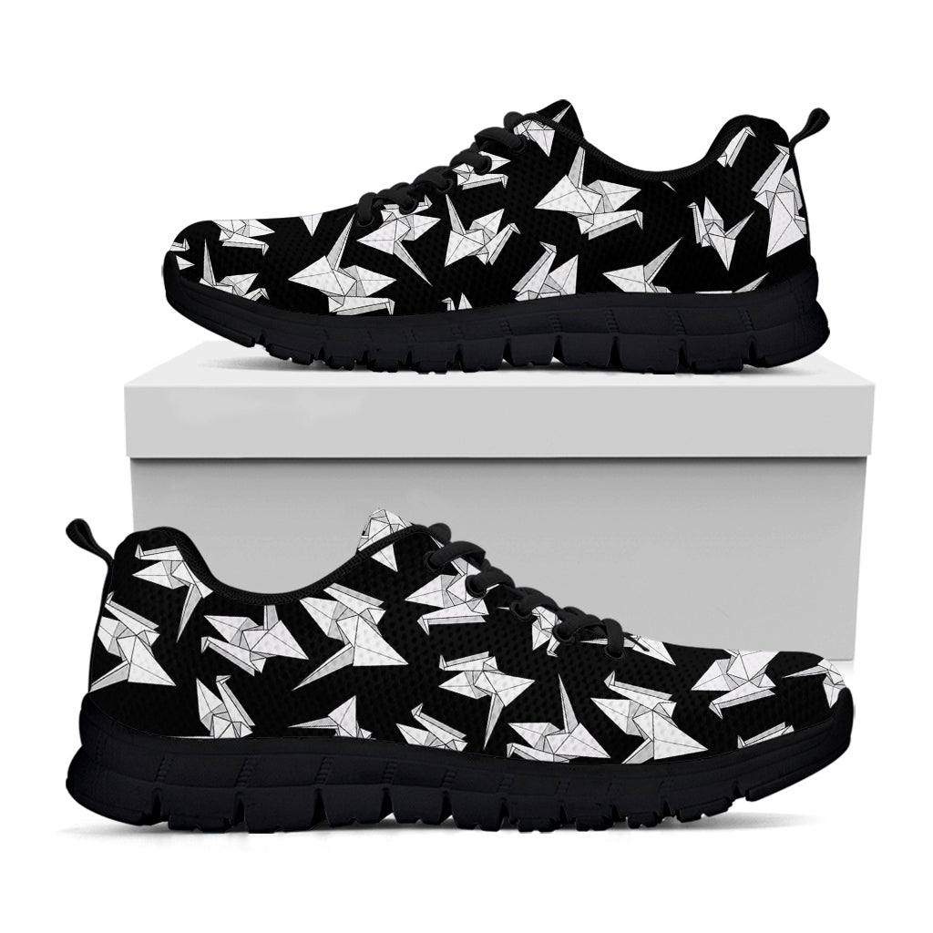 Black And White Origami Pattern Print Black Sneakers