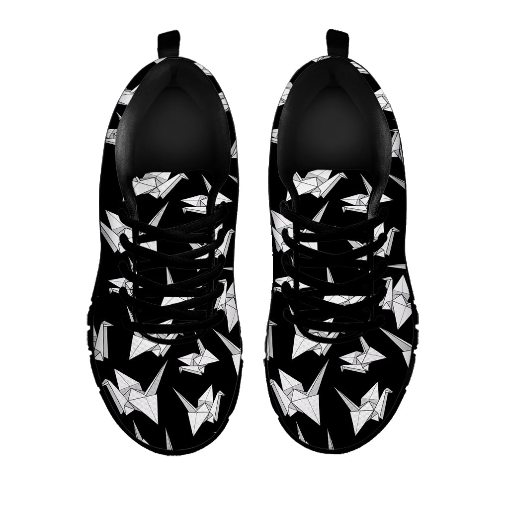 Black And White Origami Pattern Print Black Sneakers