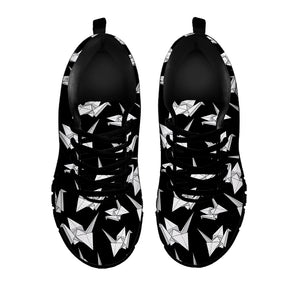 Black And White Origami Pattern Print Black Sneakers