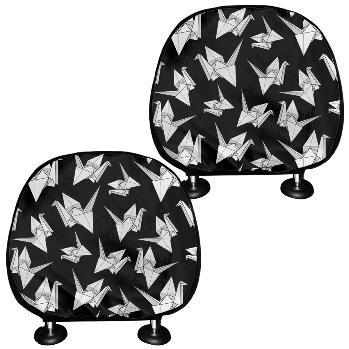 Black And White Origami Pattern Print Car Headrest Covers