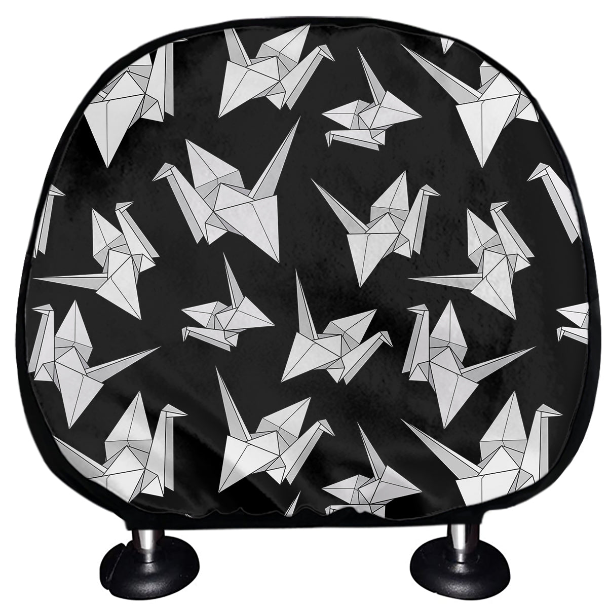 Black And White Origami Pattern Print Car Headrest Covers