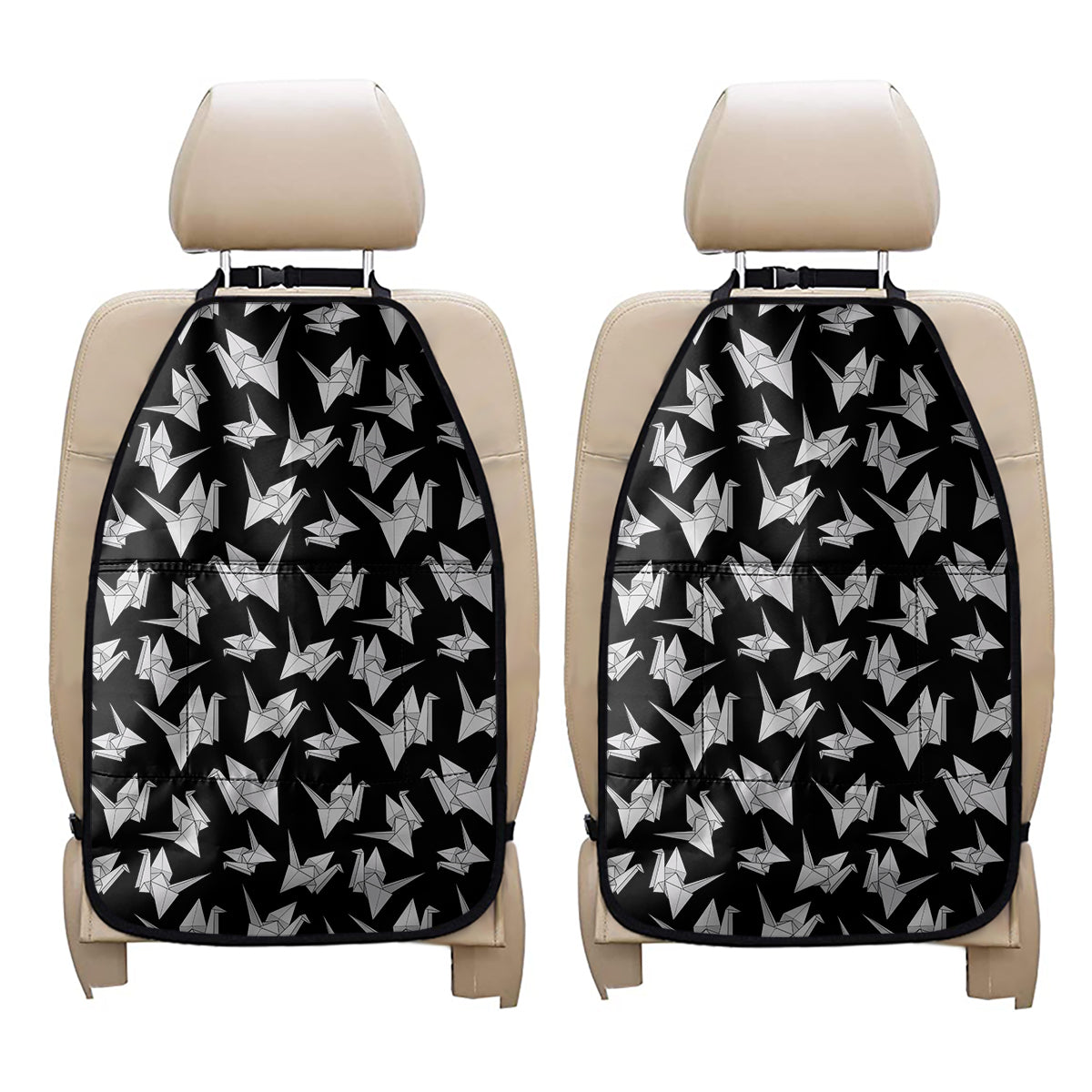 Black And White Origami Pattern Print Car Seat Organizers