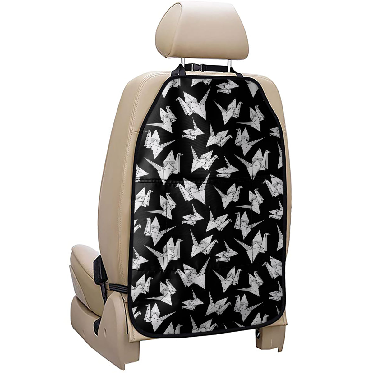 Black And White Origami Pattern Print Car Seat Organizers