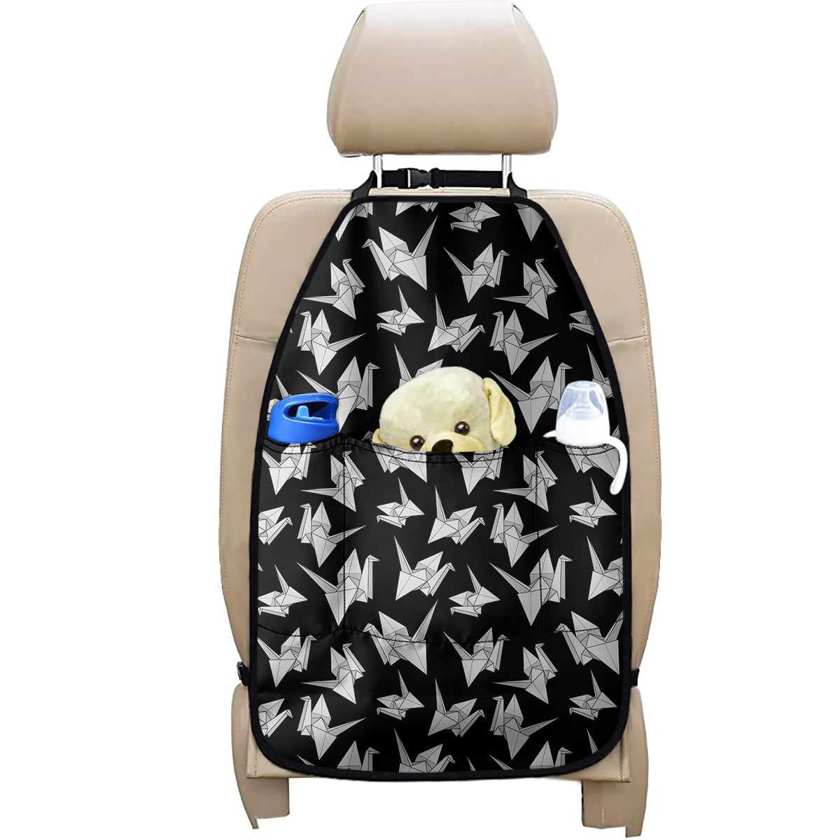 Black And White Origami Pattern Print Car Seat Organizers