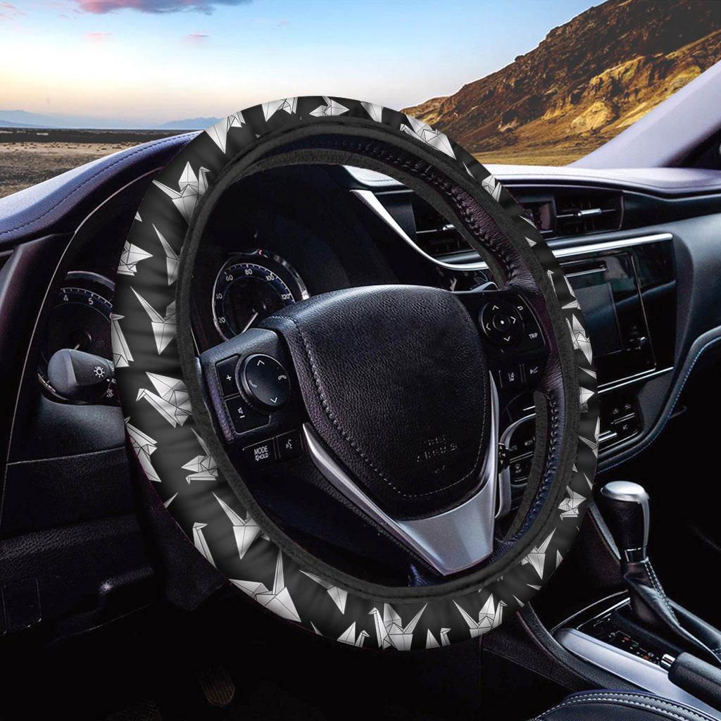 Black And White Origami Pattern Print Car Steering Wheel Cover