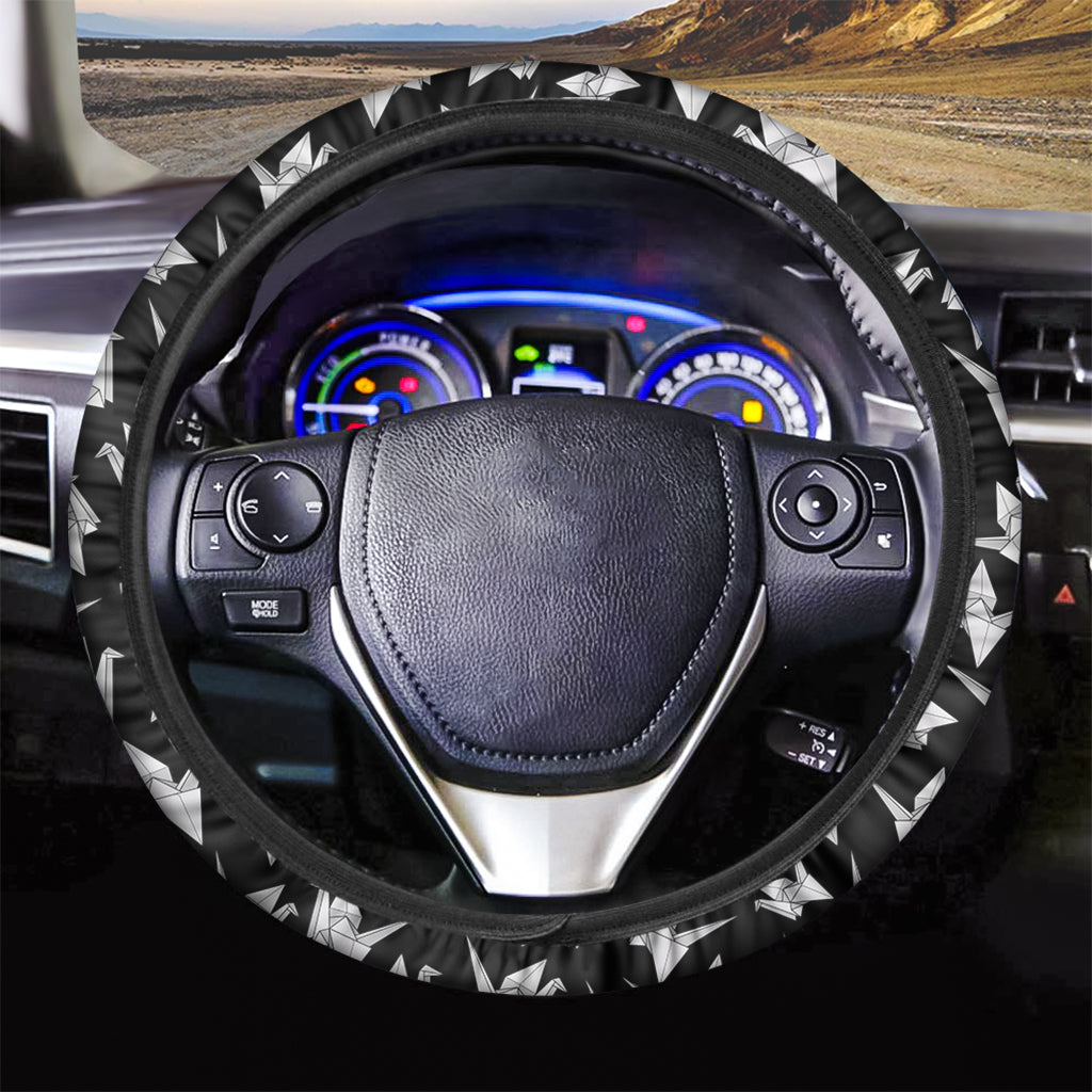 Black And White Origami Pattern Print Car Steering Wheel Cover