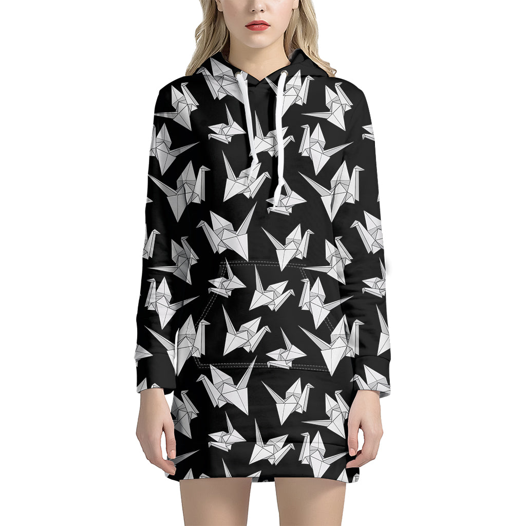 Black And White Origami Pattern Print Hoodie Dress