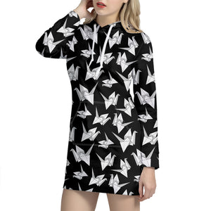 Black And White Origami Pattern Print Hoodie Dress