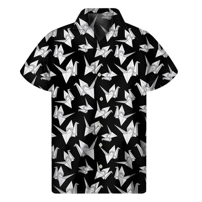 Black And White Origami Pattern Print Men's Short Sleeve Shirt