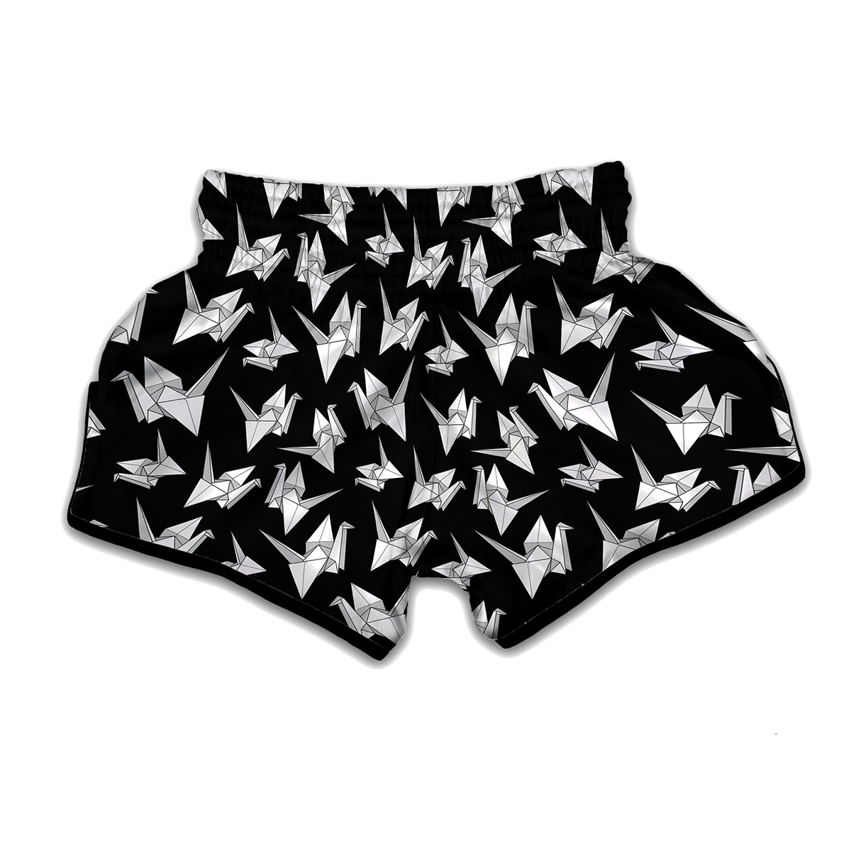 Black And White Origami Pattern Print Muay Thai Boxing Shorts