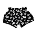 Black And White Origami Pattern Print Muay Thai Boxing Shorts