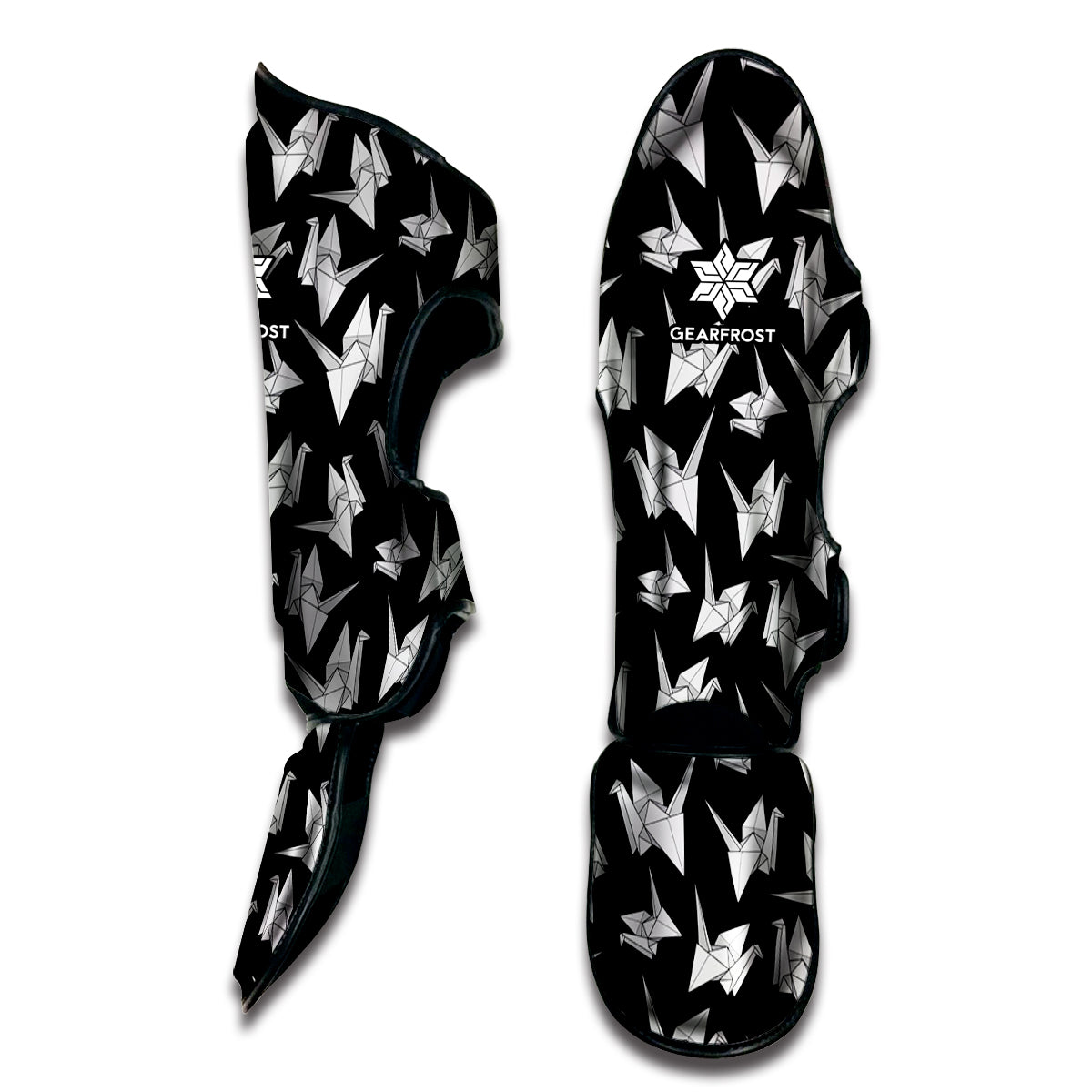 Black And White Origami Pattern Print Muay Thai Shin Guard