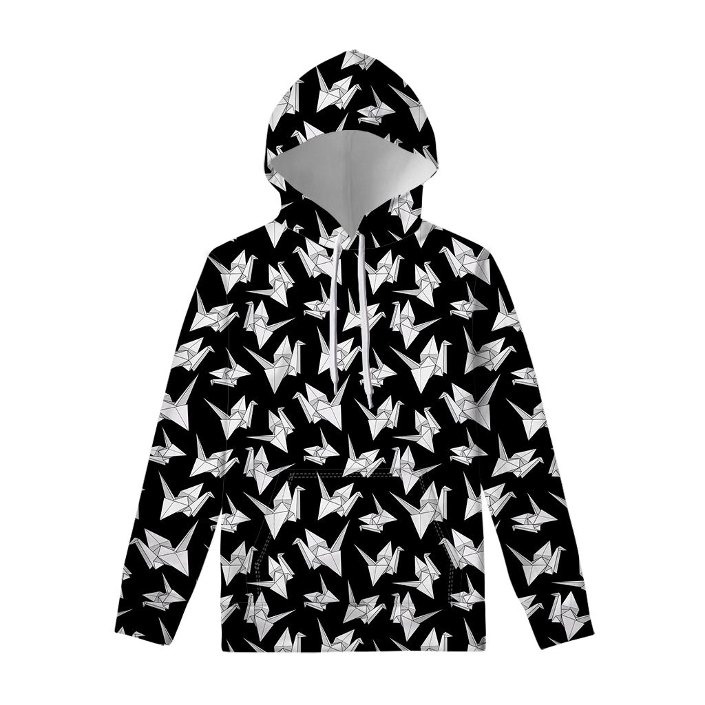 Black And White Origami Pattern Print Pullover Hoodie