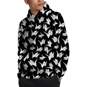 Black And White Origami Pattern Print Pullover Hoodie