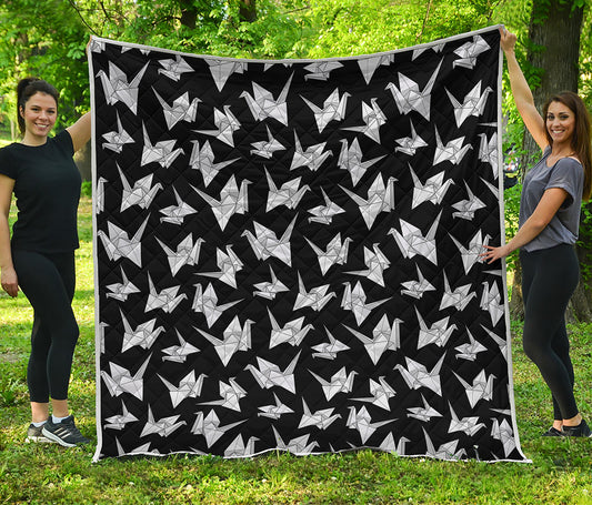 Black And White Origami Pattern Print Quilt