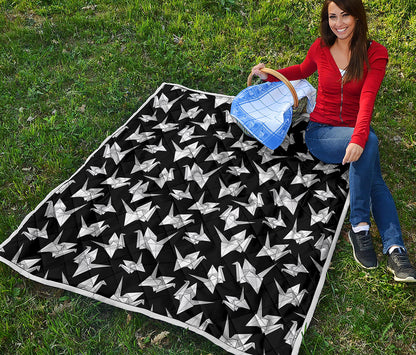 Black And White Origami Pattern Print Quilt