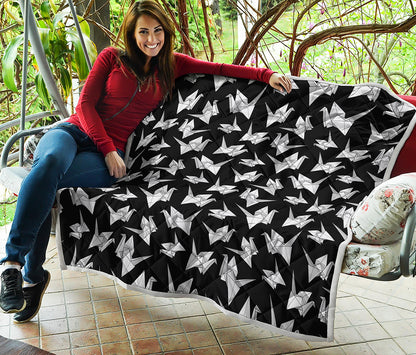 Black And White Origami Pattern Print Quilt