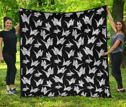 Black And White Origami Pattern Print Quilt