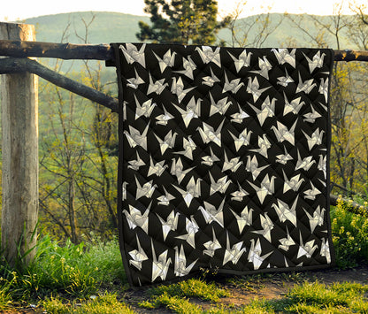 Black And White Origami Pattern Print Quilt