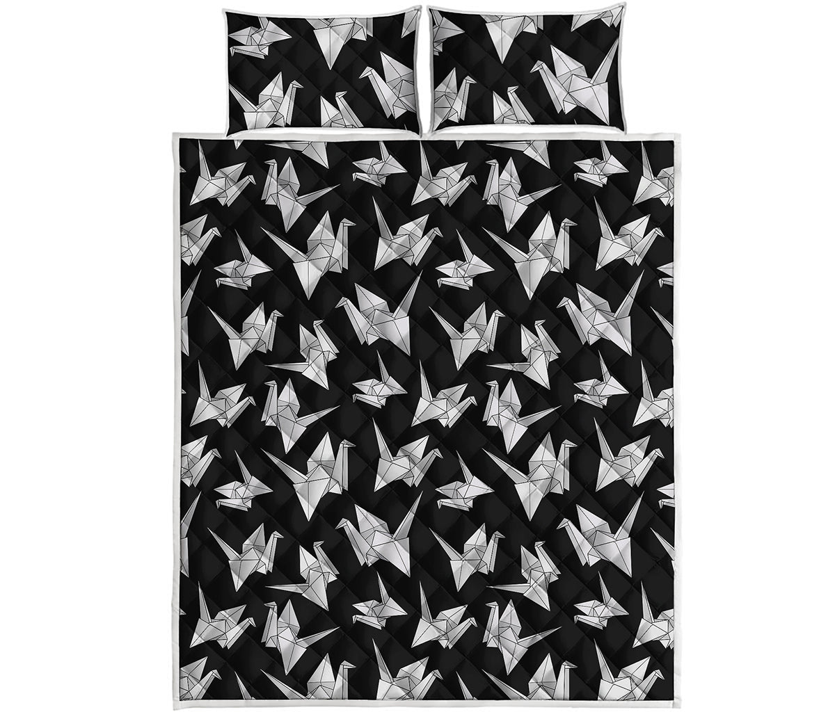 Black And White Origami Pattern Print Quilt Bed Set