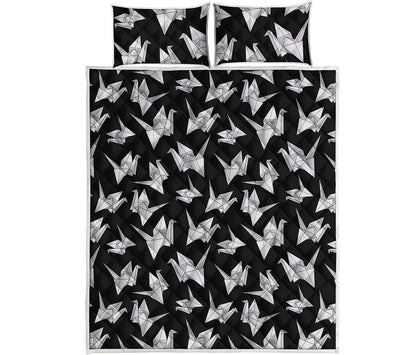 Black And White Origami Pattern Print Quilt Bed Set