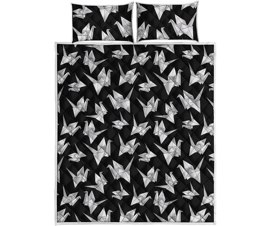 Black And White Origami Pattern Print Quilt Bed Set