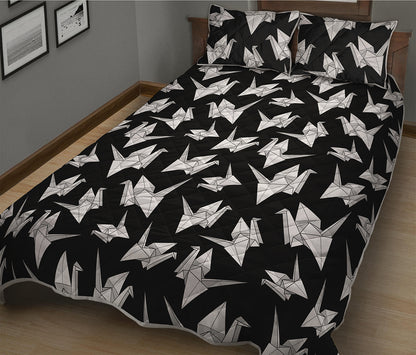 Black And White Origami Pattern Print Quilt Bed Set