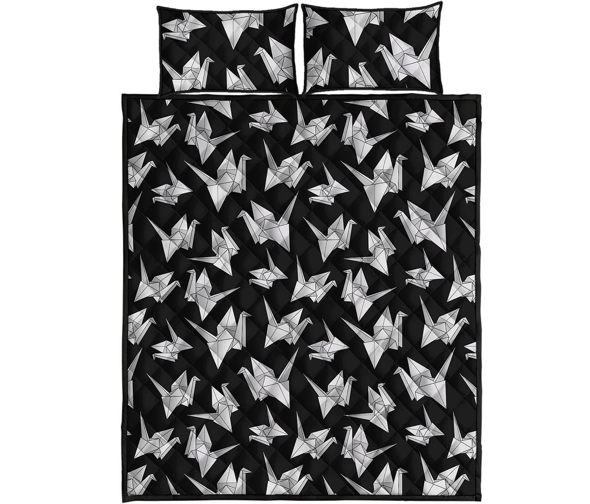 Black And White Origami Pattern Print Quilt Bed Set