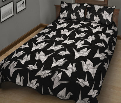 Black And White Origami Pattern Print Quilt Bed Set