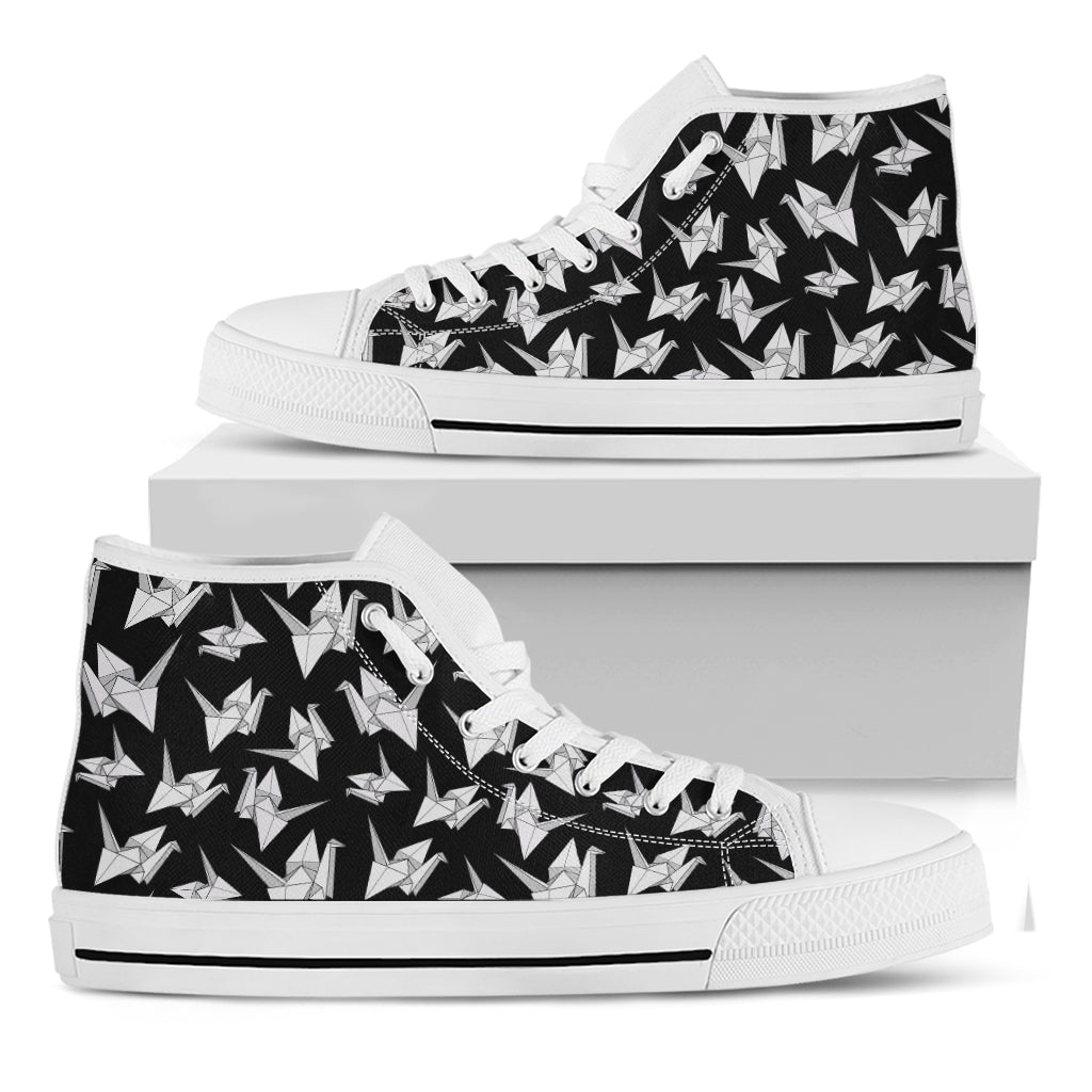 Black And White Origami Pattern Print White High Top Shoes