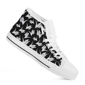 Black And White Origami Pattern Print White High Top Shoes