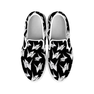 Black And White Origami Pattern Print White Slip On Shoes