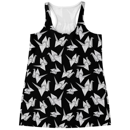 Black And White Origami Pattern Print Women's Racerback Tank Top