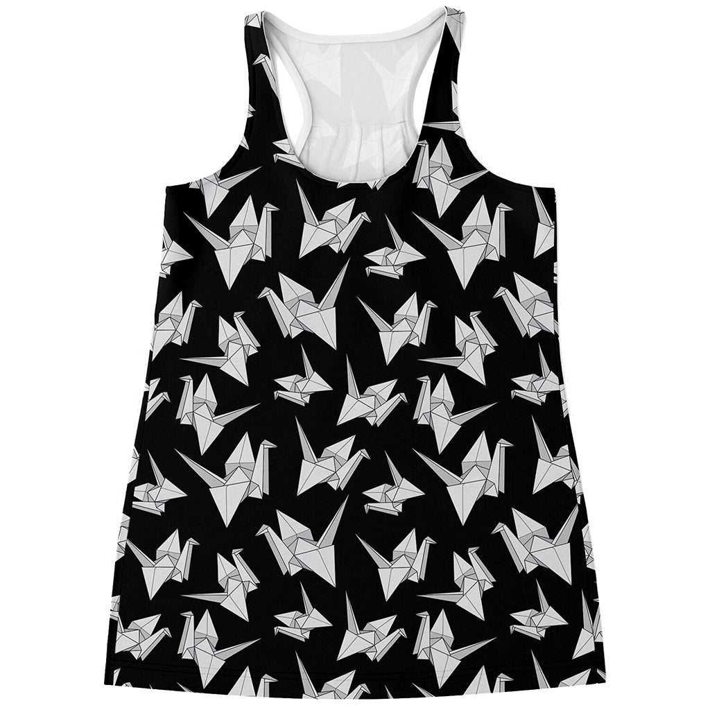 Black And White Origami Pattern Print Women's Racerback Tank Top