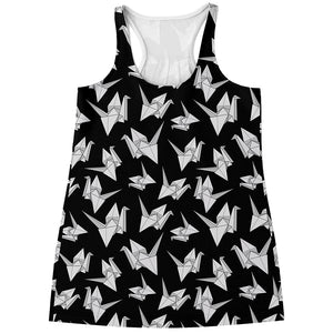 Black And White Origami Pattern Print Women's Racerback Tank Top