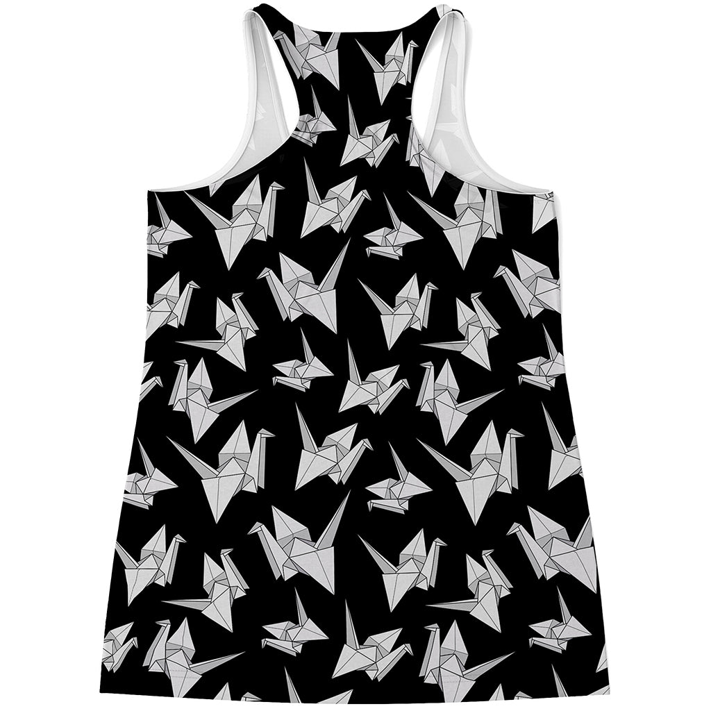 Black And White Origami Pattern Print Women's Racerback Tank Top