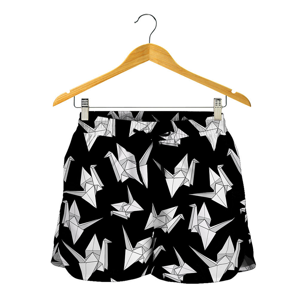 Black And White Origami Pattern Print Women's Shorts