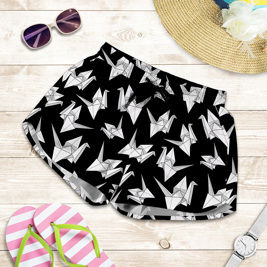 Black And White Origami Pattern Print Women's Shorts