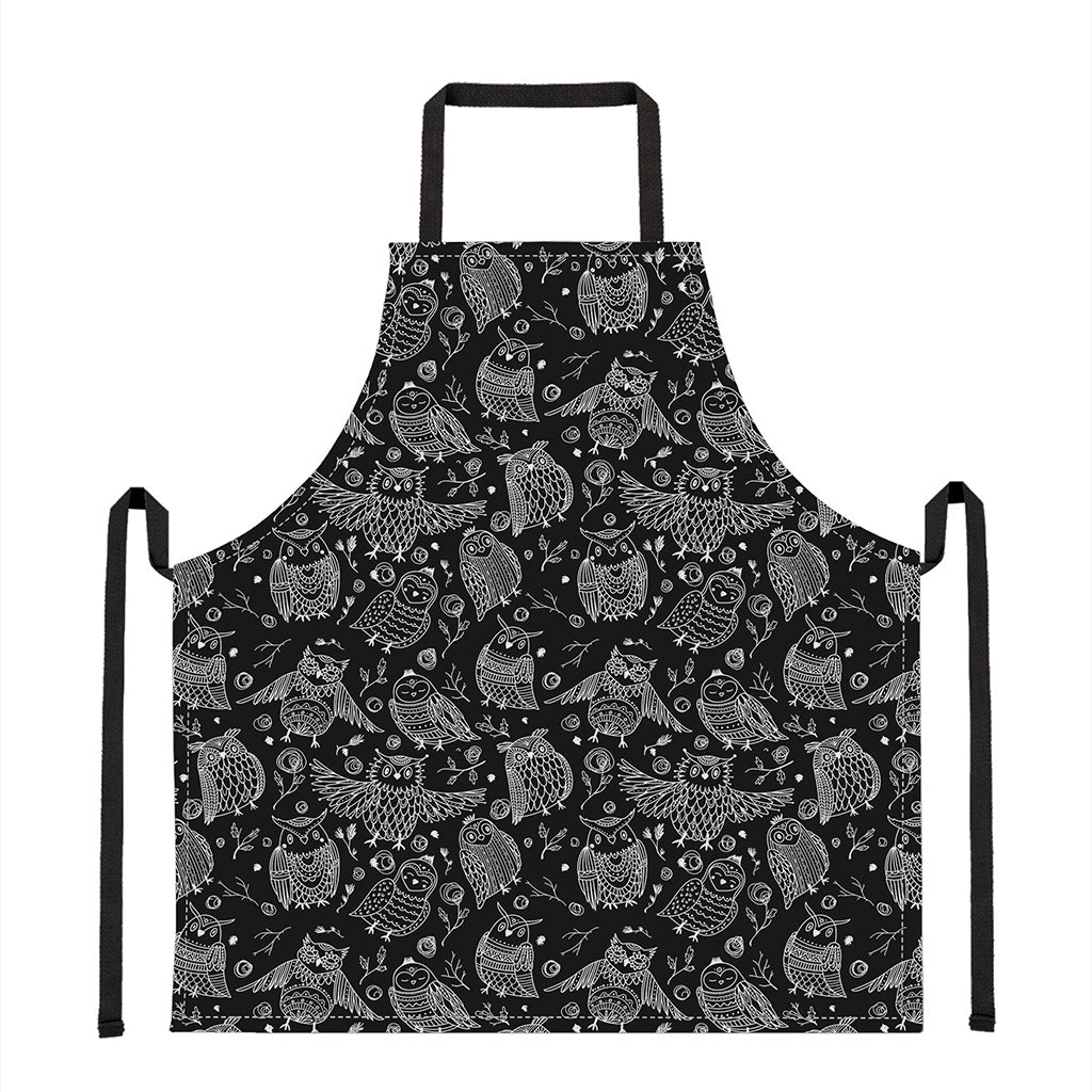 Black And White Owl Pattern Print Apron