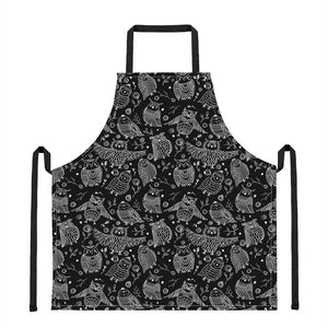 Black And White Owl Pattern Print Apron