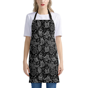 Black And White Owl Pattern Print Apron