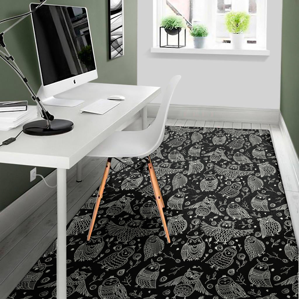 Black And White Owl Pattern Print Area Rug