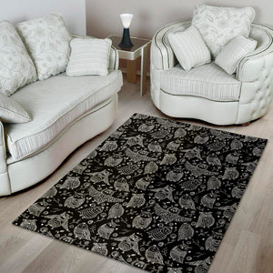 Black And White Owl Pattern Print Area Rug