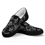 Black And White Owl Pattern Print Black Slip On Shoes