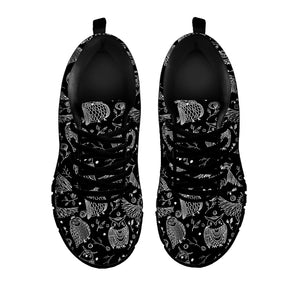 Black And White Owl Pattern Print Black Sneakers