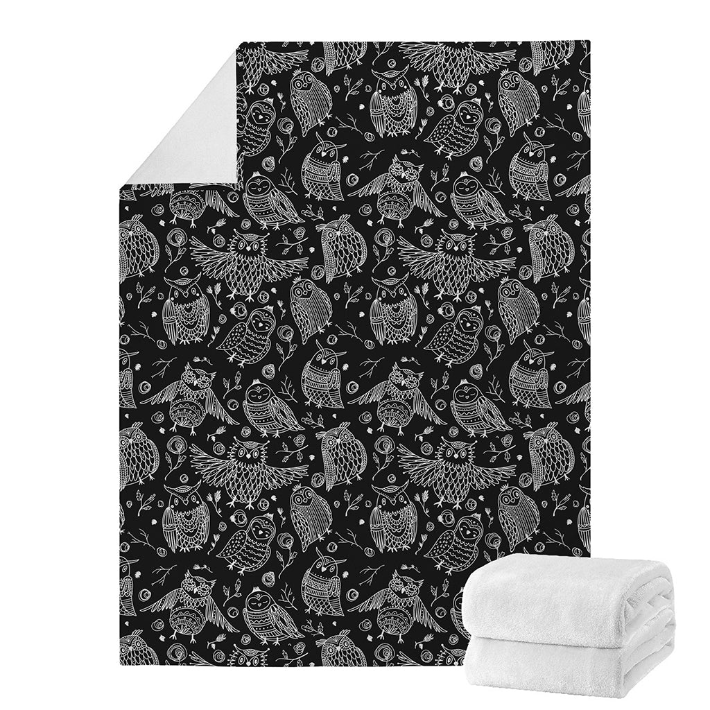 Black And White Owl Pattern Print Blanket