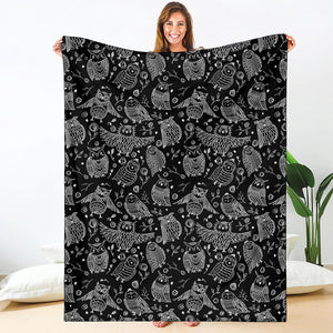 Black And White Owl Pattern Print Blanket