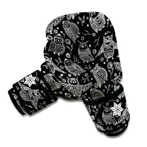 Black And White Owl Pattern Print Boxing Gloves