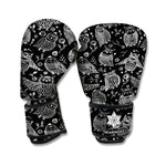 Black And White Owl Pattern Print Boxing Gloves