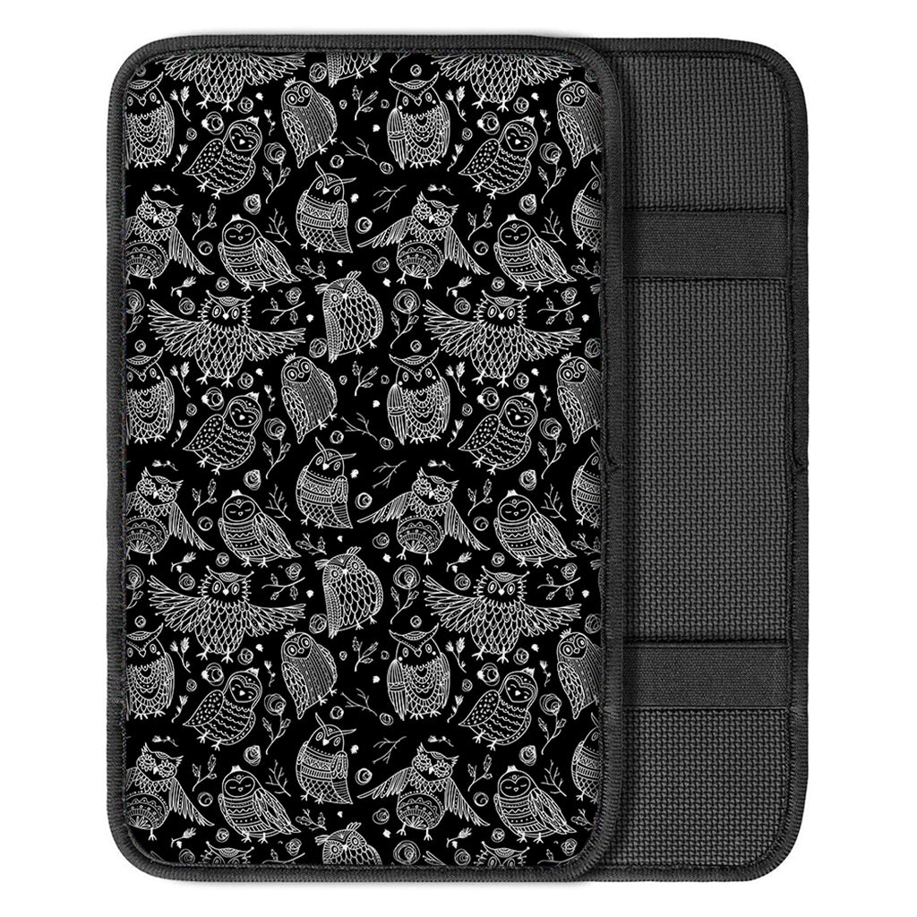 Black And White Owl Pattern Print Car Center Console Cover